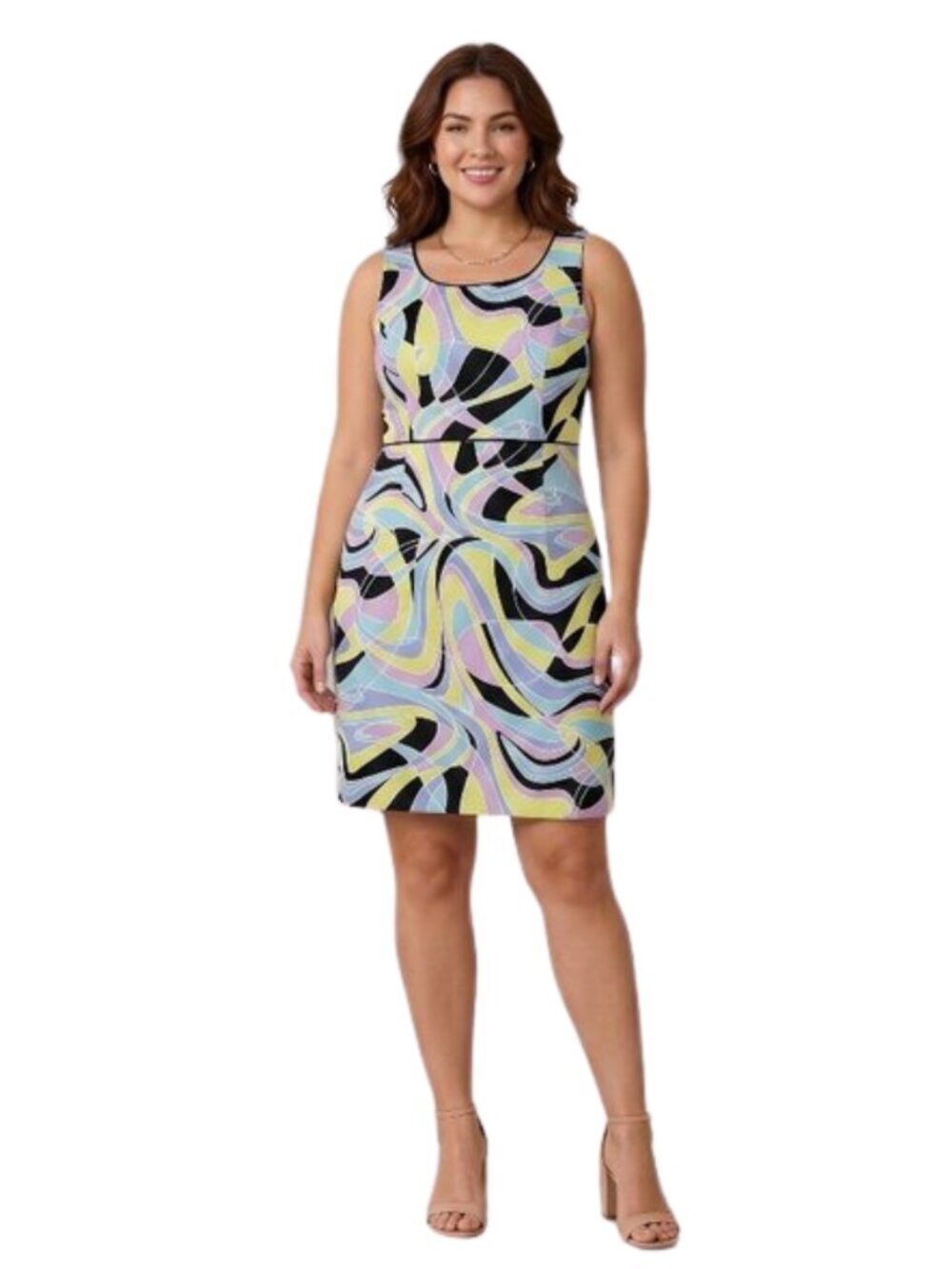 Rafaella Retro Mod Abstract Swirl Print Sleeveless Sheath Dress Size 10